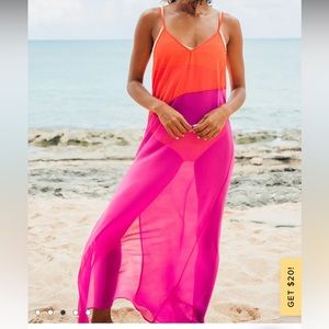 Seaside Retreat Coral Red and Magenta Maxi Cover-Up
